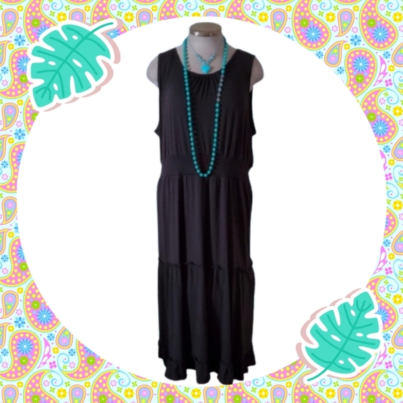 MIDNITE BLACK ☆ TIERED MAXI DRESS ☆ 6x ☆ NWT - Picture 1 of 9